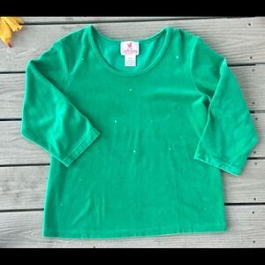 Vintage Quacker Factory Christmas Green Velvet 3/4 Sleeve Shirt Sequins Large